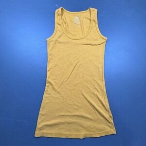 Be Present Tank Top Women's Medium Yellow Organic Cotton Ribbed Yoga USA Made